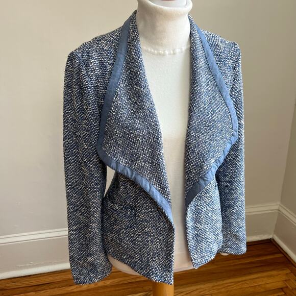 Talbots Tweed Open Front Blue Blazer Jacket XL Petite - Picture 2 of 8